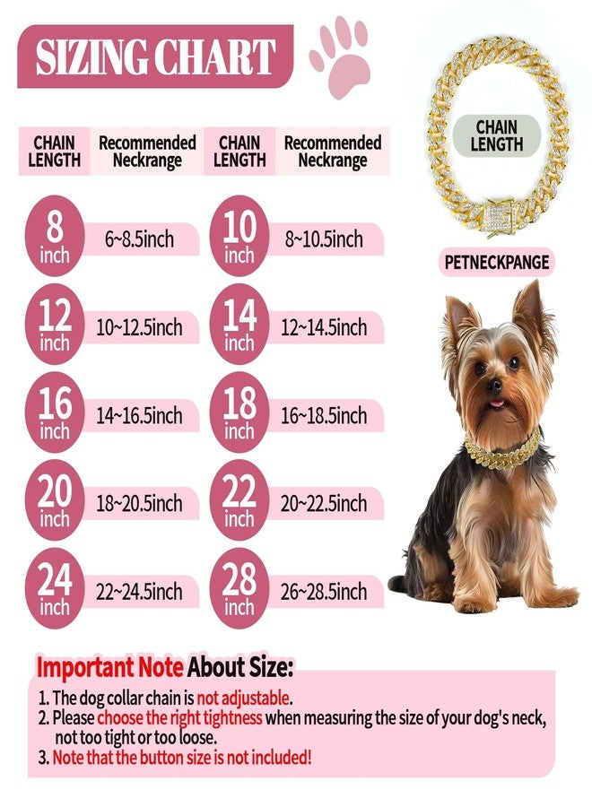 OXDFK Cuban Dog Chain Collars, Gold Crystal Pet Necklace, Metal Pet Necklace with Safety Buckle Lock, for Small Medium Large Dogs Cats (12 Inch) - Image 2